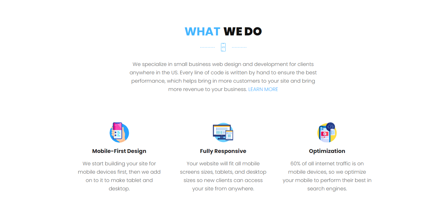 une section du site Web affichant une liste de services