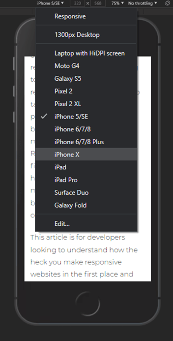 un téléphone mobile affichant les outils de développement