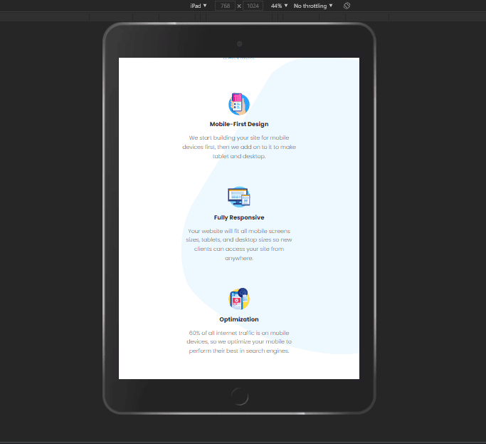 une tablette émulée montrant la section terminée